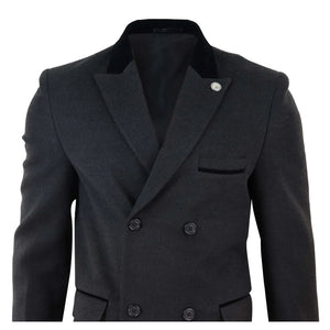 Men's 3/4 Long Double Breasted Overcoat Jacket Wool Coat Peaky Blinders - Charcoal - TruClothing.com - 10
