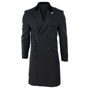 Men's 3/4 Long Double Breasted Overcoat Jacket Wool Coat Peaky Blinders - Charcoal - TruClothing.com - 7