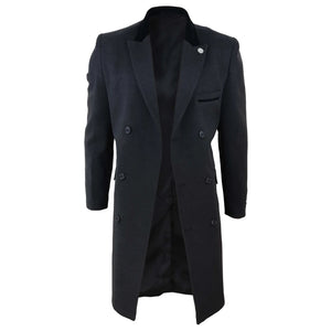 Men's 3/4 Long Double Breasted Overcoat Jacket Wool Coat Peaky Blinders - Charcoal - TruClothing.com - 9