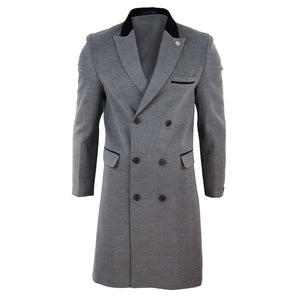 Men's 3/4 Long Double Breasted Overcoat Jacket Wool Coat Peaky Blinders - Grey - TruClothing.com - 12