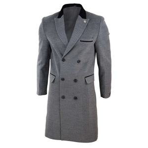 Men's 3/4 Long Double Breasted Overcoat Jacket Wool Coat Peaky Blinders - Grey - TruClothing.com - 13