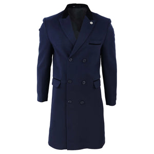 Men's 3/4 Long Double Breasted Overcoat Jacket Wool Coat Peaky Blinders - Navy - TruClothing.com - 17