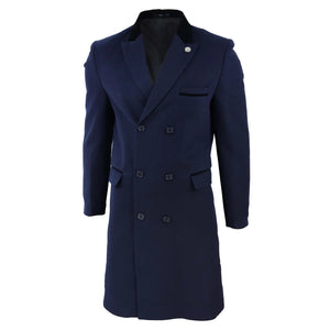 Men's 3/4 Long Double Breasted Overcoat Jacket Wool Coat Peaky Blinders - Navy - TruClothing.com - 18