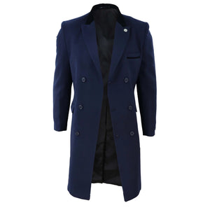 Men's 3/4 Long Double Breasted Overcoat Jacket Wool Coat Peaky Blinders - Navy - TruClothing.com - 19