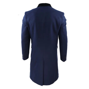 Men's 3/4 Long Double Breasted Overcoat Jacket Wool Coat Peaky Blinders - Navy - TruClothing.com - 21