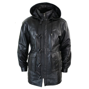 Cappotto da Uomo Lungo in Vera Pelle con Cappuccio Rimovibile Safari Classico - LLD - 1