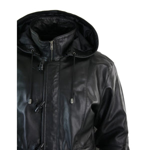 Cappotto da Uomo Lungo in Vera Pelle con Cappuccio Rimovibile Safari Classico - LLD - 4