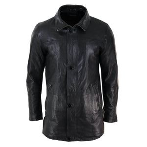 Giacca Lunga Safari da Uomo Stile Classico on Bottoni e Zip - Nero - Infinity Leather - 10