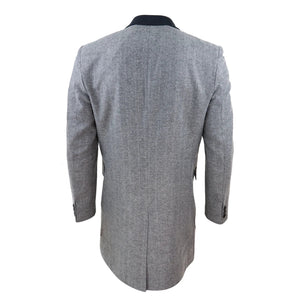 Men's 3/4 Long Overcoat Jacket Herringbone Tweed Coat Peaky Blinders - Grey - TruClothing.com - 10