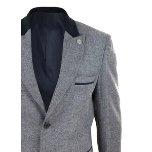 Men's 3/4 Long Overcoat Jacket Herringbone Tweed Coat Peaky Blinders - Grey - TruClothing.com - 8