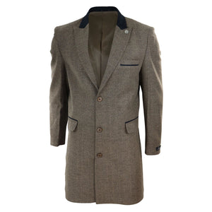 Men's 3/4 Long Overcoat Jacket Herringbone Tweed Coat Peaky Blinders - Oak - TruClothing.com - 17