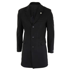 Men's 3/4 Long Overcoat Jacket Wool Feel Coat Blinders - Black - TruClothing.com - 2