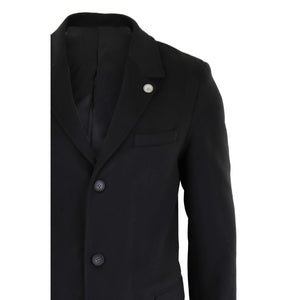 Men's 3/4 Long Overcoat Jacket Wool Feel Coat Blinders - Black - TruClothing.com - 3