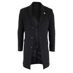 Men's 3/4 Long Overcoat Jacket Wool Feel Coat Blinders - Black - TruClothing.com - 4