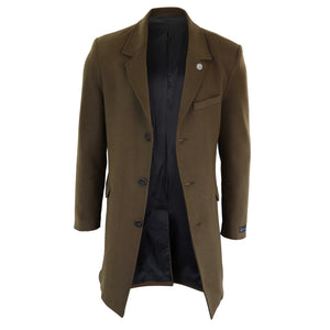 Men's 3/4 Long Overcoat Jacket Wool Feel Coat Blinders - Brown - TruClothing.com - 20