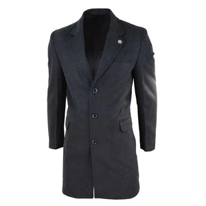Men's 3/4 Long Overcoat Jacket Wool Feel Coat Blinders - Charcoal - TruClothing.com - 27
