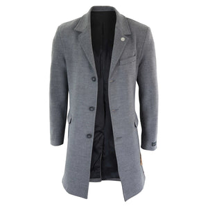 Men's 3/4 Long Overcoat Jacket Wool Feel Coat Blinders - Grey - TruClothing.com - 9