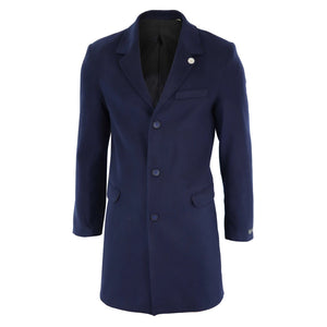 Men's 3/4 Long Overcoat Jacket Wool Feel Coat Blinders - Navy - TruClothing.com - 22