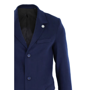 Men's 3/4 Long Overcoat Jacket Wool Feel Coat Blinders - Navy - TruClothing.com - 23
