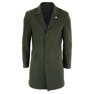 Men's 3/4 Long Overcoat Jacket Wool Feel Coat Blinders - Olive - TruClothing.com - 11
