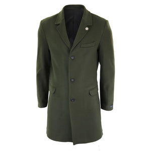 Men's 3/4 Long Overcoat Jacket Wool Feel Coat Blinders - Olive - TruClothing.com - 12