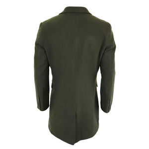 Men's 3/4 Long Overcoat Jacket Wool Feel Coat Blinders - Olive - TruClothing.com - 15