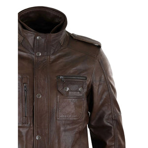 Men's 3/4 Safari Parka Leather Jacket - Brown - Aviatrix - 10