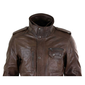 Men's 3/4 Safari Parka Leather Jacket - Brown - Aviatrix - 11