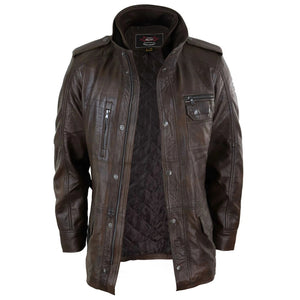 Men's 3/4 Safari Parka Leather Jacket - Brown - Aviatrix - 12