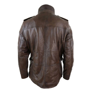 Men's 3/4 Safari Parka Leather Jacket - Brown - Aviatrix - 13