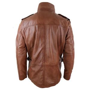 Men's 3/4 Safari Parka Leather Jacket - Tan - Aviatrix - 20