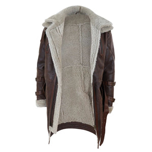 Manteau homme veste 3/4 peau de mouton Shearling véritable style aviateur pilote avec ceinture en marron beige - TruClothing.com - 5