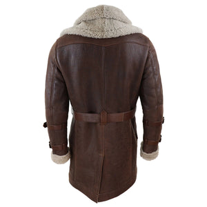 Manteau homme veste 3/4 peau de mouton Shearling véritable style aviateur pilote avec ceinture en marron beige - TruClothing.com - 7