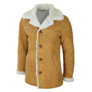 Manteau 3/4 pour homme en peau de mouton retournée véritable classique marron clair camel intérieur crème - Infinity Leather - 3