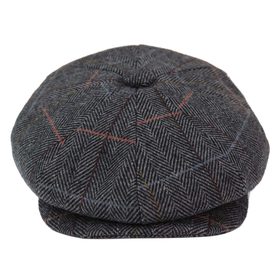 Męski 8-panelowy płaski kaszkiet newsboy grandad z tweedu w kratę baker boy Peaky - Szary - TruClothing.com - 1