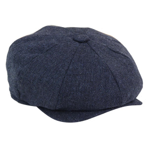 Men's 8 Panel Hat Wool Baker Newsboy Flat Cap Grandad 1920s Peaky - Navy - House of Cavani - 9