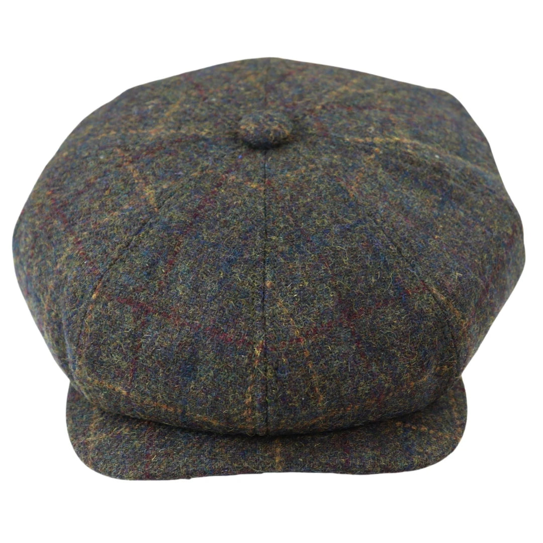 Herren 8 Bahnen Razor Baker Boy Mütze Wolle Tweed Blinders Newsboy Kariert - Oliv - Major - 1