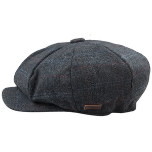 Casquette gavroche à 8 côtes style Blinders vendeur de journaux en tweed gris de laine mélangée à carreaux bleus - Major - 2
