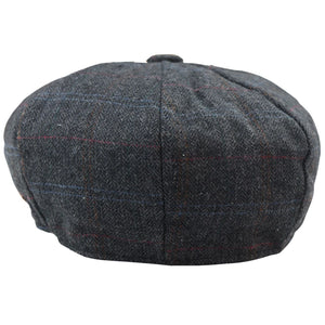 Casquette gavroche à 8 côtes style Blinders vendeur de journaux en tweed gris de laine mélangée à carreaux bleus - Major - 3