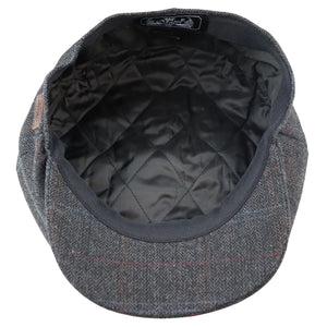 Casquette gavroche à 8 côtes style Blinders vendeur de journaux en tweed gris de laine mélangée à carreaux bleus - Major - 4
