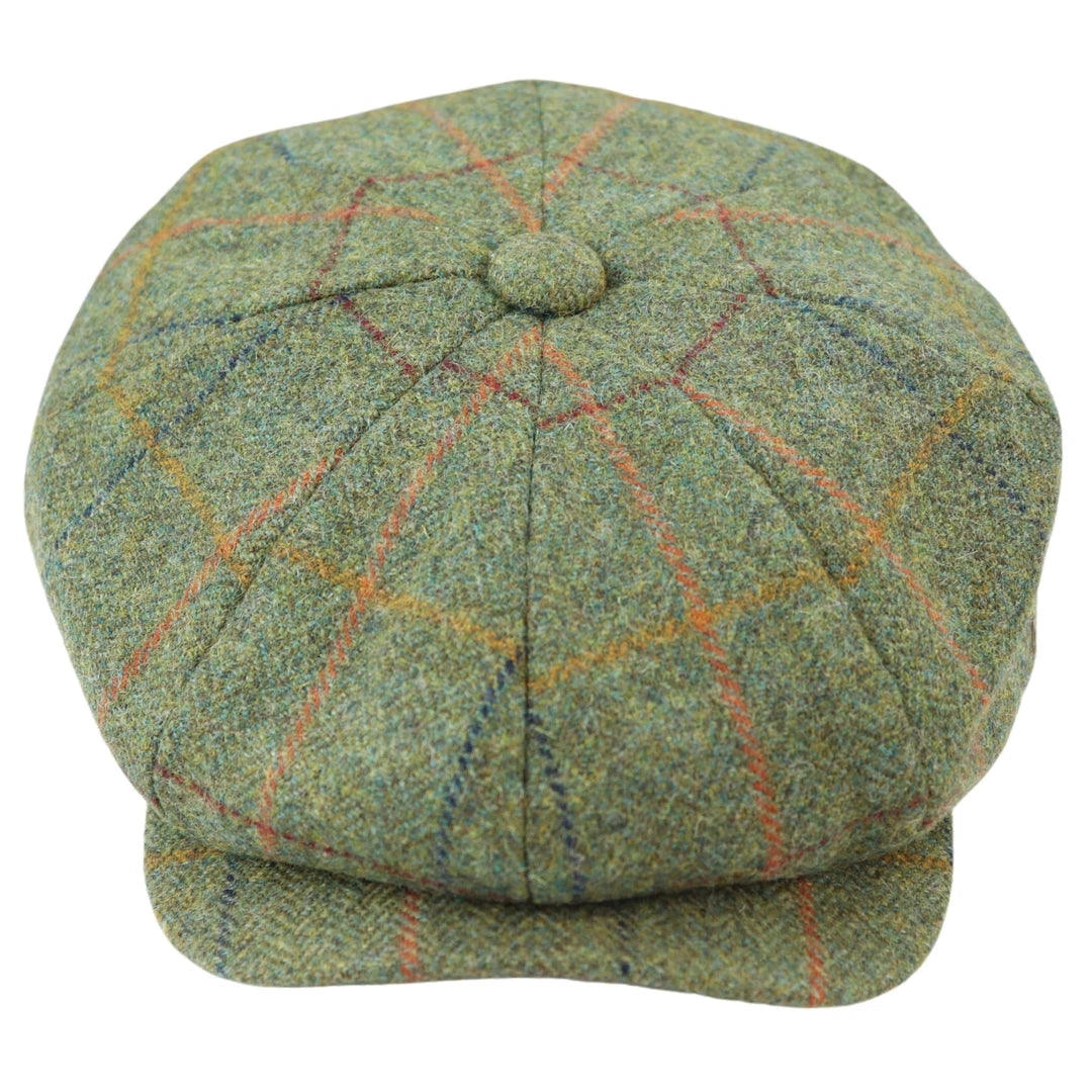 Męski 8-panelowy kapelusz z brzytwą tweed zielony w kratę newsboy typu flat cap - Major - 1