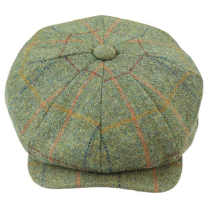 Męski 8-panelowy kapelusz z brzytwą tweed zielony w kratę newsboy typu flat cap - Major - 1