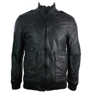 Veste Tout Cuir Homme Look Jack Bomber Noir - Aviatrix - 1