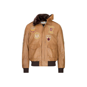 Piloten-Bomberjacke für Herren hellbraun abnehmbarer schwarzer Pelzkragen - Aviatrix - 4