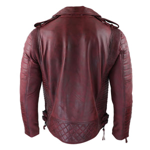 Blouson biker pour homme fermeture zip diagonale style vintage punk rock en noir ou bordeaux coupe ajustée - Infinity Leather - 11