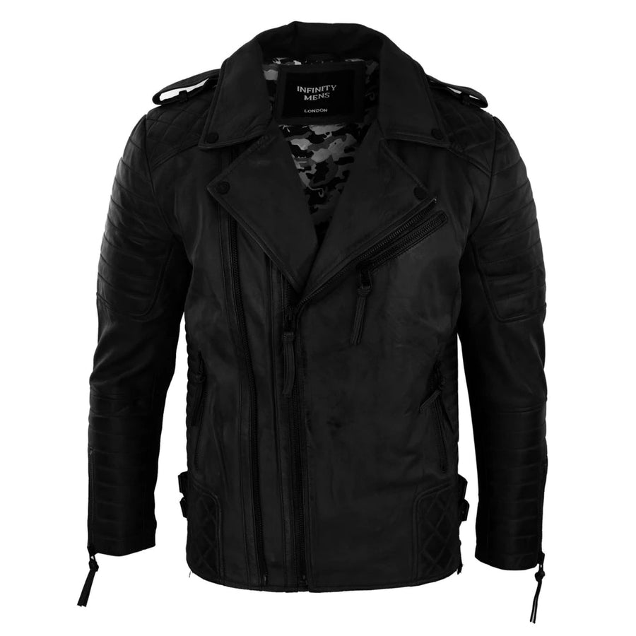 Men's Biker Jacket Cross Zip Black Wine Rock Punk - Infinity Leather - 1