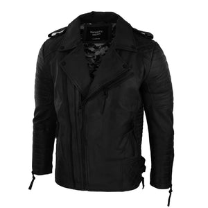 Blouson biker pour homme fermeture zip diagonale style vintage punk rock en noir ou bordeaux coupe ajustée - Infinity Leather - 2