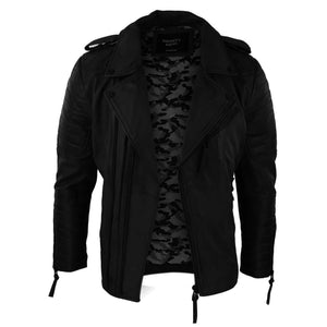 Blouson biker pour homme fermeture zip diagonale style vintage punk rock en noir ou bordeaux coupe ajustée - Infinity Leather - 4