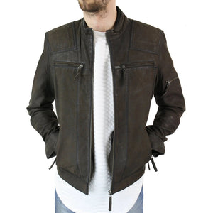 Giacca Corta Vintage da Uomo in Vera Pelle con Zip Stile Biker Motociclista - Aviatrix - 2