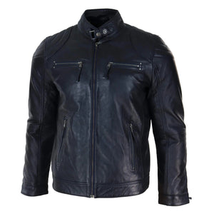 Men's Biker Zip Jacket Leather Light Short Classic Motorcycle - Black - Infinity Leather - 2